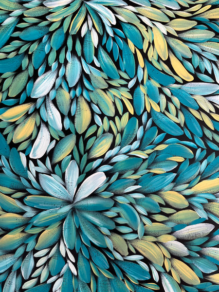 #13 Bush Medicine Leaves (Turquoise) - LOUISE NUMINA : Aboriginal Art 89cm x 139cm