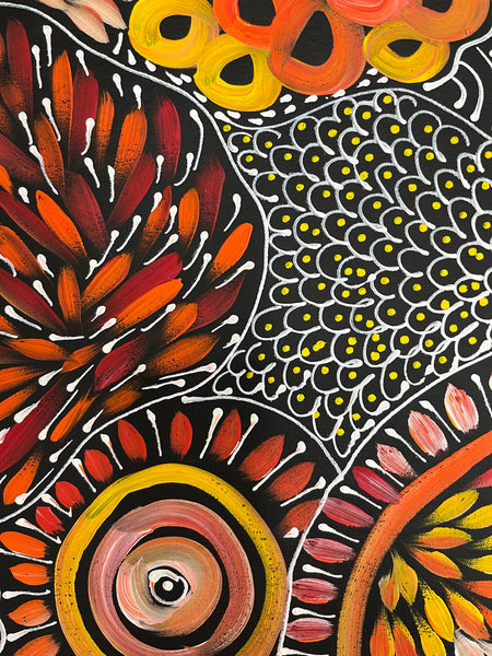 #43 My Dreamtime Stories (Sunset)- LOUISE NUMINA : Aboriginal Art 96cm x 135cm