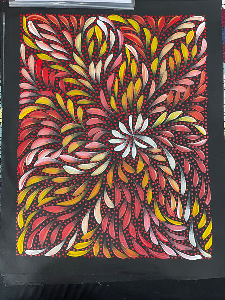 #164 Bush Medicine Leaves & Seeds (Sunset) - CAROLINE NUMINA : Aboriginal Art: 35x45cm