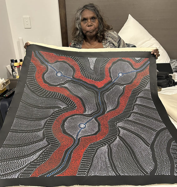 #92 My Country Dreaming (Multi) ANNA PETYARRE: Aboriginal Art: 84cm x 96cm