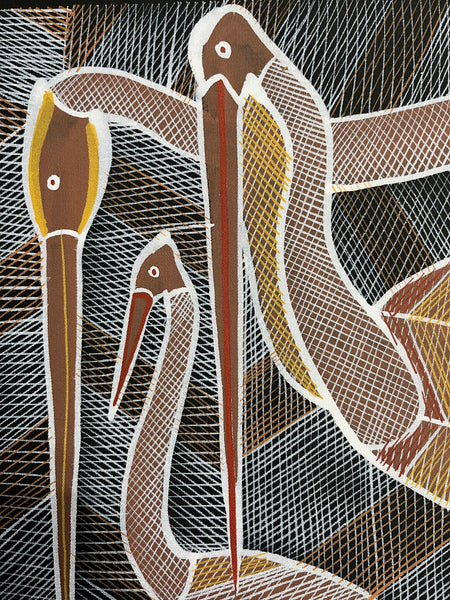 #393 Brolga at the Billabong - EDDIE BLITNER Aboriginal Art: 63cm x 71cm