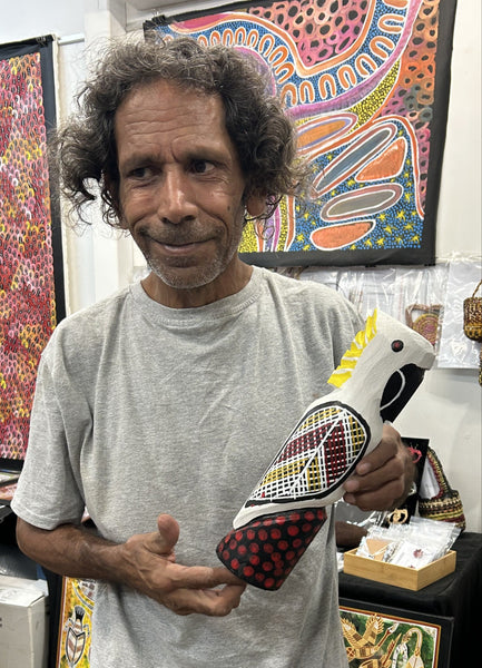 #37 White Cockatoo Carving- KENNY REID: Aboriginal Art: 30cm x 8cm x 8cm