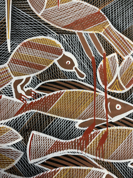 #393 Brolga at the Billabong - EDDIE BLITNER Aboriginal Art: 63cm x 71cm