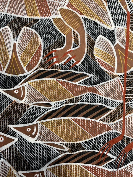 #393 Brolga at the Billabong - EDDIE BLITNER Aboriginal Art: 63cm x 71cm