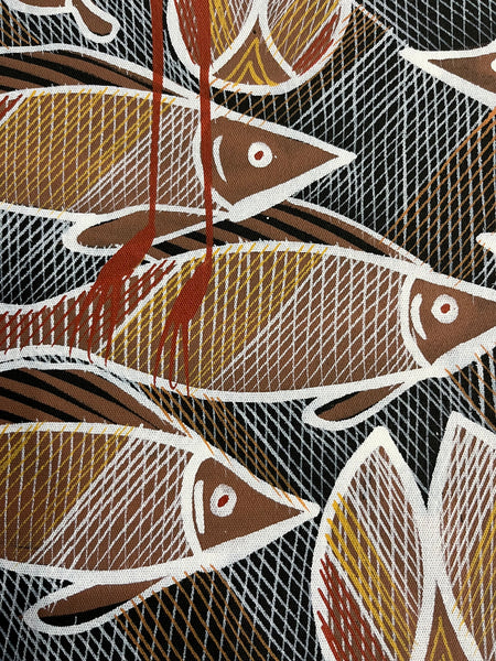 #393 Brolga at the Billabong - EDDIE BLITNER Aboriginal Art: 63cm x 71cm