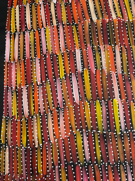 #109 Seeded Bush Yams (Sunset) - SELINA NUMINA Aboriginal Art:  65cm x 140cm