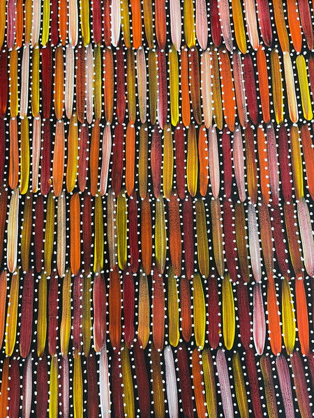 #109 Seeded Bush Yams (Sunset) - SELINA NUMINA Aboriginal Art:  65cm x 140cm