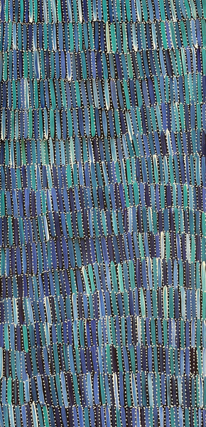 #251 Seeded Bush Yams (Blues) - SELINA NUMINA Aboriginal Art:  69cm x 141cm