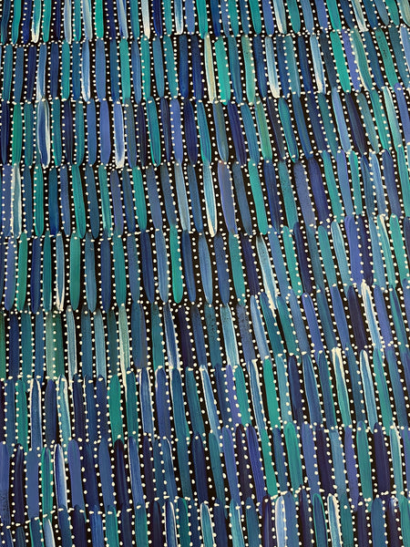 #251 Seeded Bush Yams (Blues) - SELINA NUMINA Aboriginal Art:  69cm x 141cm