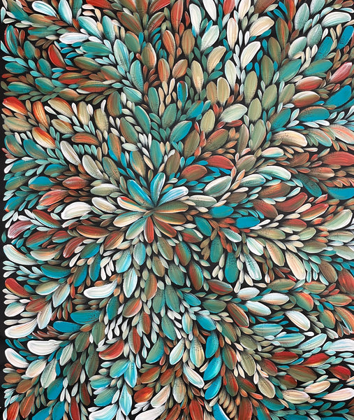 #115 Bush Medicine Leaves  (Kookaburra) - LOUISE NUMINA Aboriginal Art:  97cm 118cm