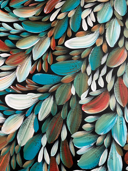 #115 Bush Medicine Leaves  (Kookaburra) - LOUISE NUMINA Aboriginal Art:  97cm 118cm