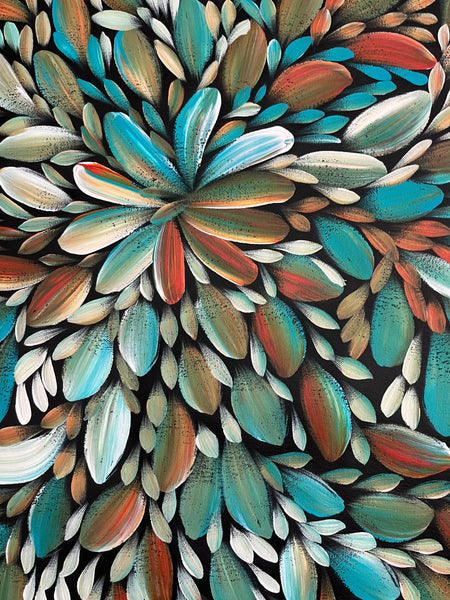 #115 Bush Medicine Leaves  (Kookaburra) - LOUISE NUMINA Aboriginal Art:  97cm 118cm