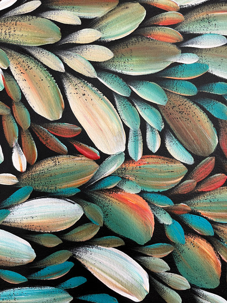 #115 Bush Medicine Leaves  (Kookaburra) - LOUISE NUMINA Aboriginal Art:  97cm 118cm