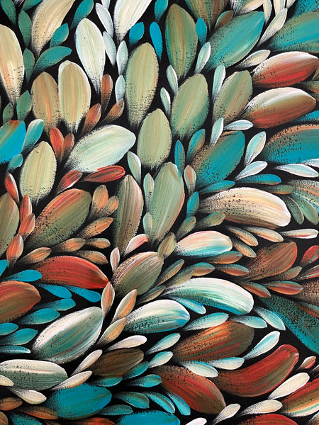 #115 Bush Medicine Leaves  (Kookaburra) - LOUISE NUMINA Aboriginal Art:  97cm 118cm
