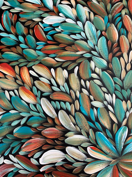#115 Bush Medicine Leaves  (Kookaburra) - LOUISE NUMINA Aboriginal Art:  97cm 118cm