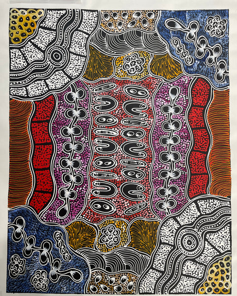 #34 My Country Dreaming (Red/Multi) - SHARON NUMINA : Aboriginal Art: 70x90cm