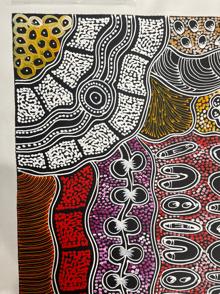 #34 My Country Dreaming (Red/Multi) - SHARON NUMINA : Aboriginal Art: 70x90cm