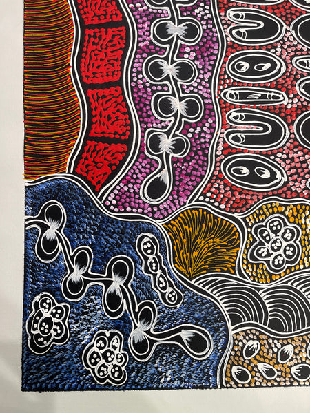 #34 My Country Dreaming (Red/Multi) - SHARON NUMINA : Aboriginal Art: 70x90cm