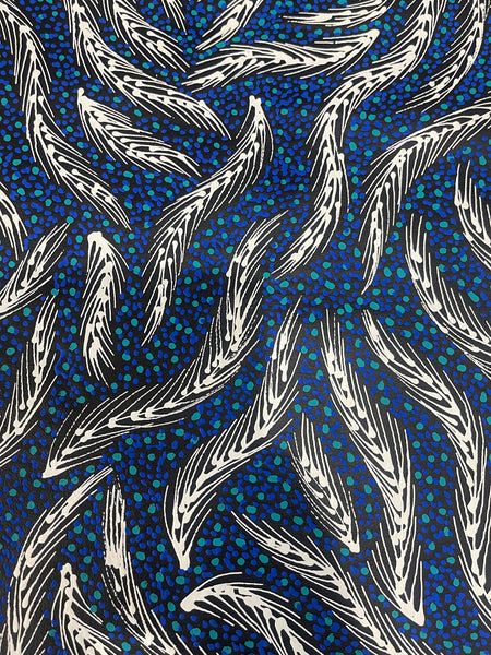 #157 Bush Medicine Vines (White/Blue/Green) - SHARON NUMINA : Aboriginal Art: 39x54cm