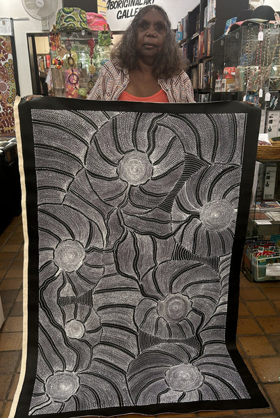 #135 My Country Dreaming (Monochrome) ANNA PETYARRE: Aboriginal Art 95cm x 147cm