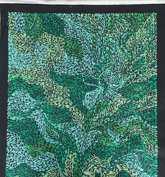 #95 Bush Medicine Leaves (Greens)- RACHAEL NAMBULA: Aboriginal Art 91x200cm