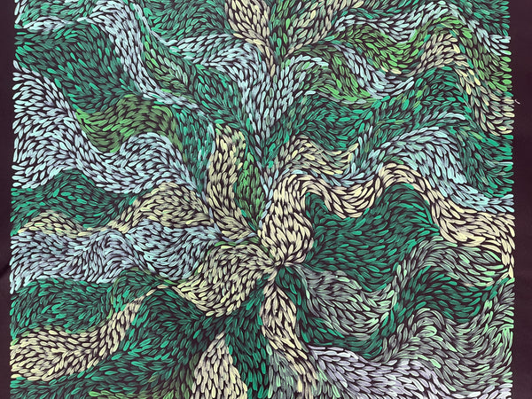 #95 Bush Medicine Leaves (Greens)- RACHAEL NAMBULA: Aboriginal Art 91x200cm