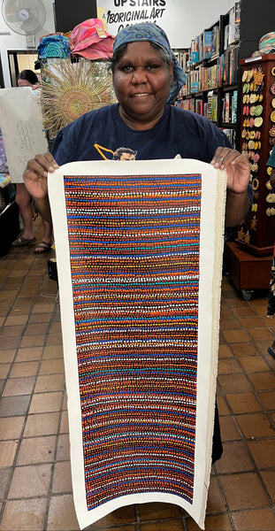 #21 Brown Dingo Tracks (multi) - SHARON NUMINA Aboriginal Art:  34cm x 96cm