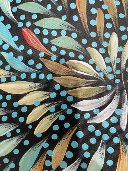 #335 Bush Medicine Leaves & Seeds (Kookaburra) - CAROLINE NUMINA : Aboriginal Art: 39x53cm