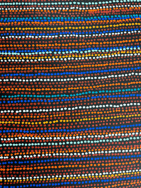 #21 Brown Dingo Tracks (multi) - SHARON NUMINA Aboriginal Art:  34cm x 96cm