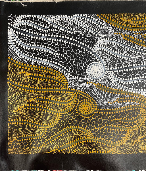 #390 Underground Water Dreaming (Earth/Yellow) - JANET LONG NAKAMARRA: Aboriginal Art: 38x90cm