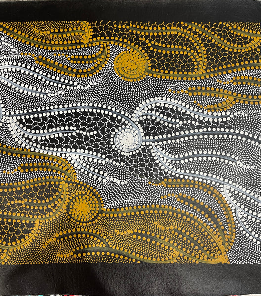 #390 Underground Water Dreaming (Earth/Yellow) - JANET LONG NAKAMARRA: Aboriginal Art: 38x90cm