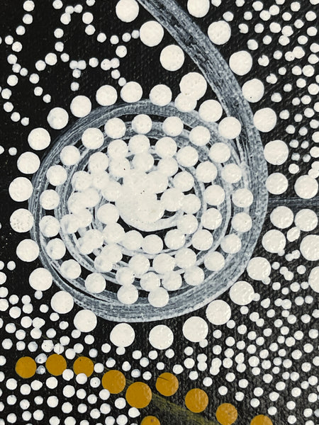 #390 Underground Water Dreaming (Earth/Yellow) - JANET LONG NAKAMARRA: Aboriginal Art: 38x90cm