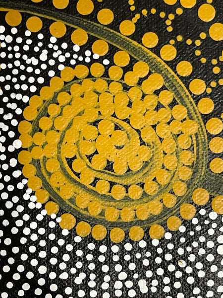 #390 Underground Water Dreaming (Earth/Yellow) - JANET LONG NAKAMARRA: Aboriginal Art: 38x90cm