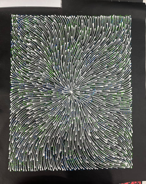 #340 Bush Medicine Seeds (Green/Blues/White) - SHARON NUMINA : Aboriginal Art: 43x53cm