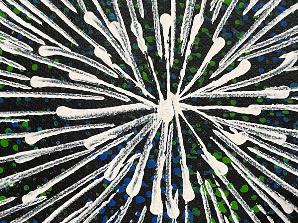 #340 Bush Medicine Seeds (Green/Blues/White) - SHARON NUMINA : Aboriginal Art: 43x53cm