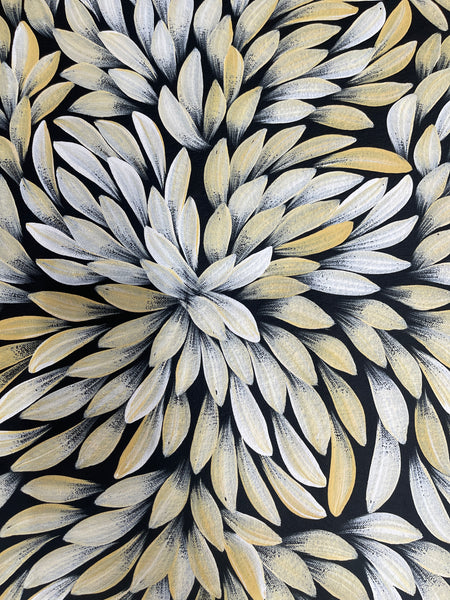 #350 Bush Medicine Leaves (Yellow/Cream) - JACINTA NUMINA : Aboriginal Art: 90x105cm