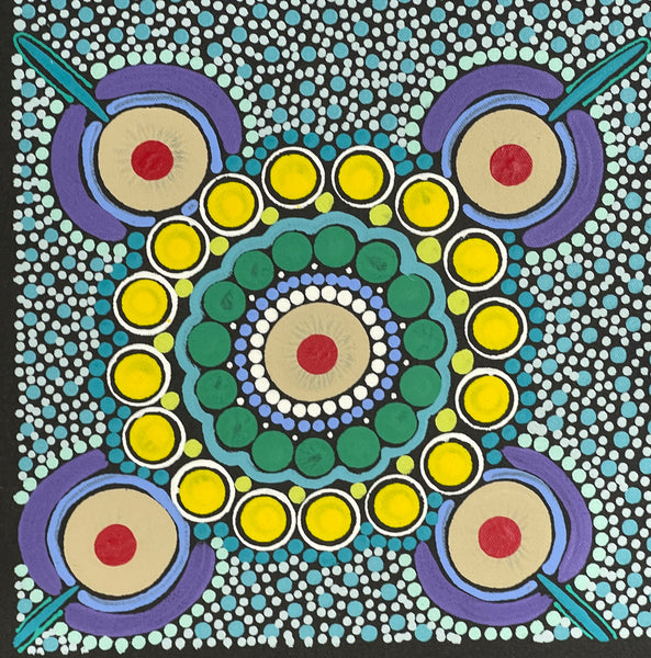 #308 ALIARA BIRD After the Rain (Multi) : Aboriginal Art: 88x91cm