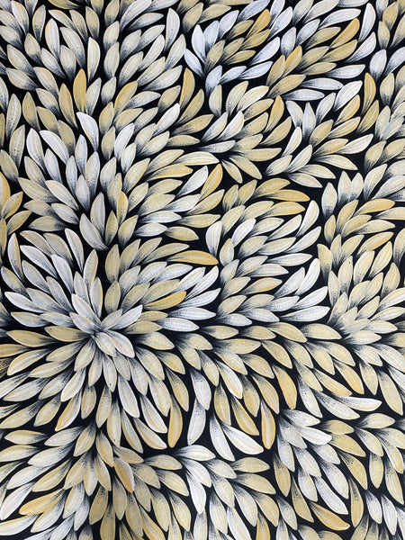 #350 Bush Medicine Leaves (Yellow/Cream) - JACINTA NUMINA : Aboriginal Art: 90x105cm