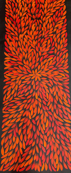 #346 Bush Medicine Leaves (Red) - JACINTA NUMINA : Aboriginal Art: 110x42cm