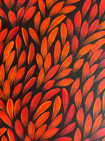 #346 Bush Medicine Leaves (Red) - JACINTA NUMINA : Aboriginal Art: 110x42cm
