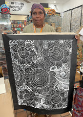 #192 Women Collecting Bush Leaves (White)- SELINA NUMINA : Aboriginal Art: 69cm x 90cm