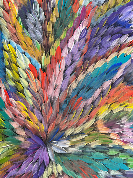 #208 Bush Medicine Leaves (Multi) - CAROLINE NUMINA Aboriginal Art:  41cm x 87cm