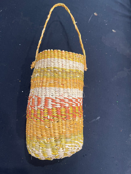 #378 Dilly Bag (Pandanus) - LINDA GANYILA - Aboriginal Art: 11x11x35cm