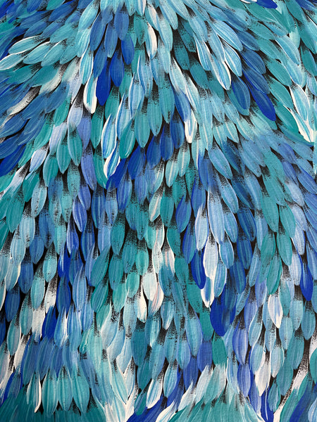 #10 Bush Medicine Leaves (Blues) - CAROLINE NUMINA Aboriginal Art:  41cm x 97cm