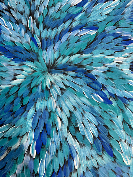 #10 Bush Medicine Leaves (Blues) - CAROLINE NUMINA Aboriginal Art:  41cm x 97cm