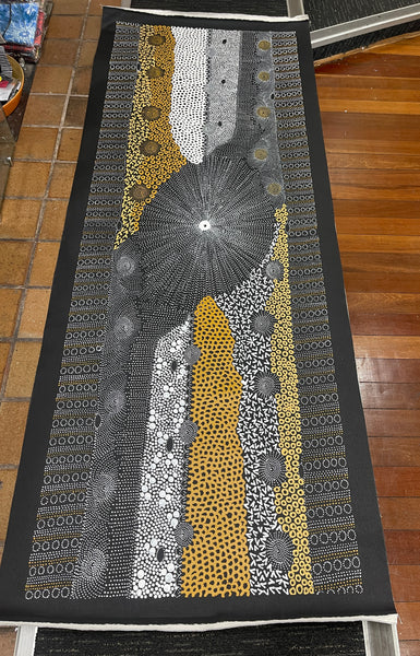 #289 Water Dreaming - Ngapa (Earth)- JANET LONG NAKAMARRA: Aboriginal Art: 70x200cm