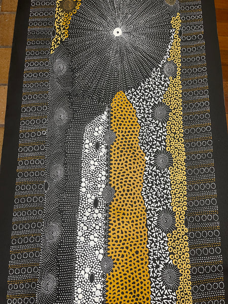 #289 Water Dreaming - Ngapa (Earth)- JANET LONG NAKAMARRA: Aboriginal Art: 70x200cm