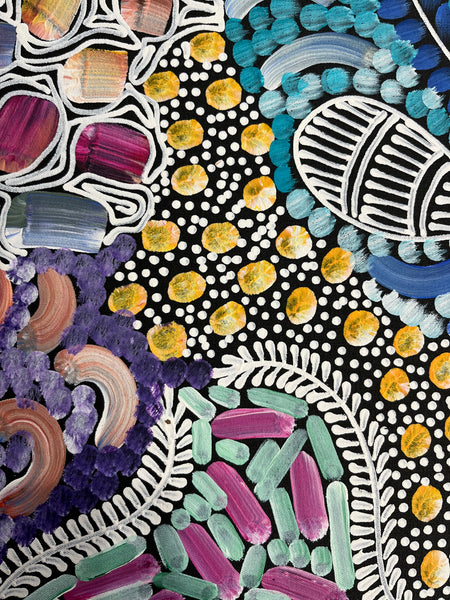 #80 Women's Ceremony (Multi) - Karen Bird Ngale Aboriginal Art:  72cm x 122cm