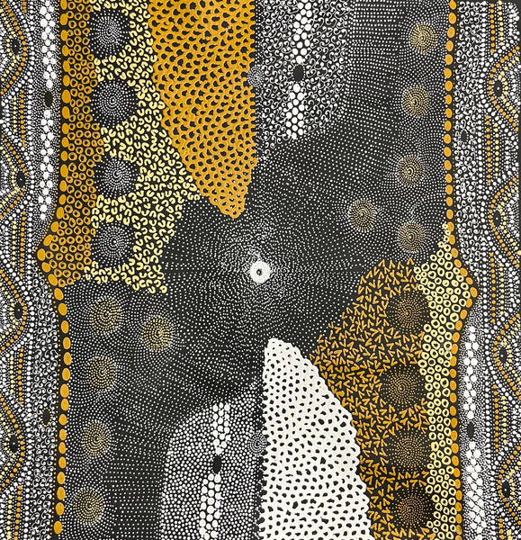 #254 Water Dreaming Ngapa (Earth) JANET LONG NAKAMARRA Aboriginal Art: 88cm x 93cm