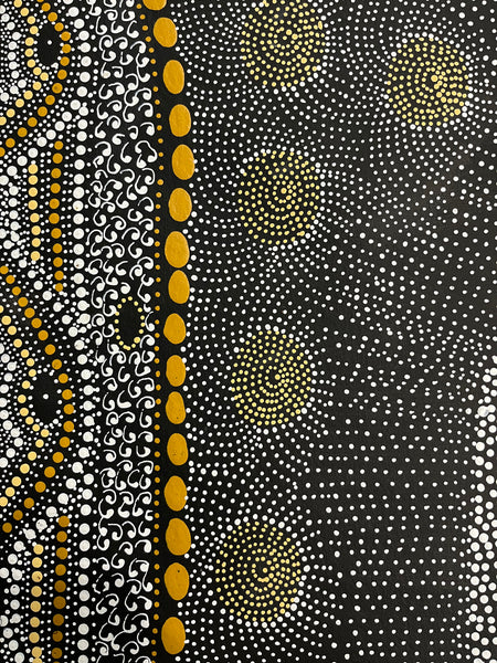 #254 Water Dreaming Ngapa (Earth) JANET LONG NAKAMARRA Aboriginal Art: 88cm x 93cm